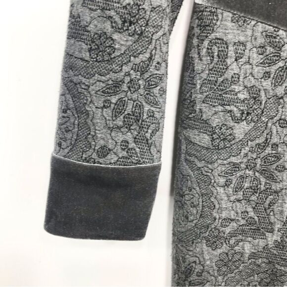 Coldwater Creek Gray Floral Pattern Velvet Trim Long Statement Blazer Jacket - Picture 6 of 16